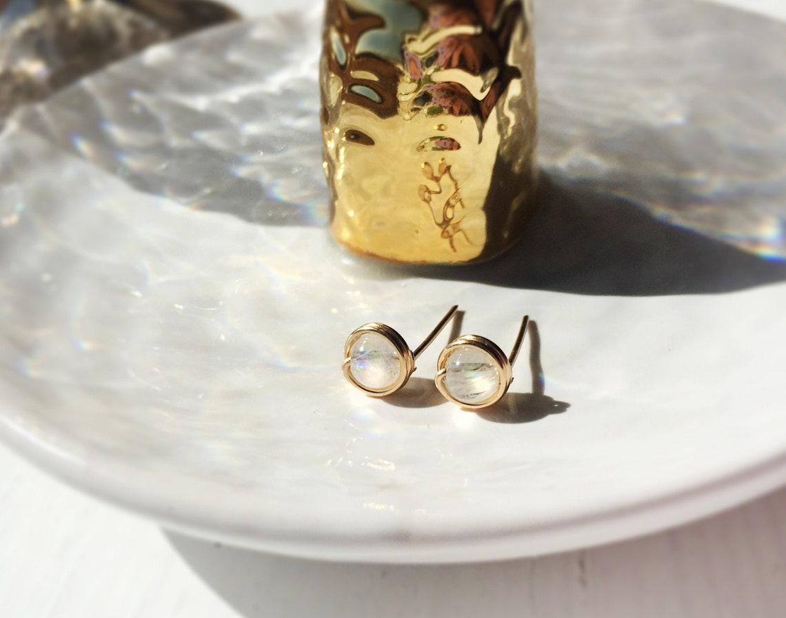 Tiny Moonstone Stud Earrings