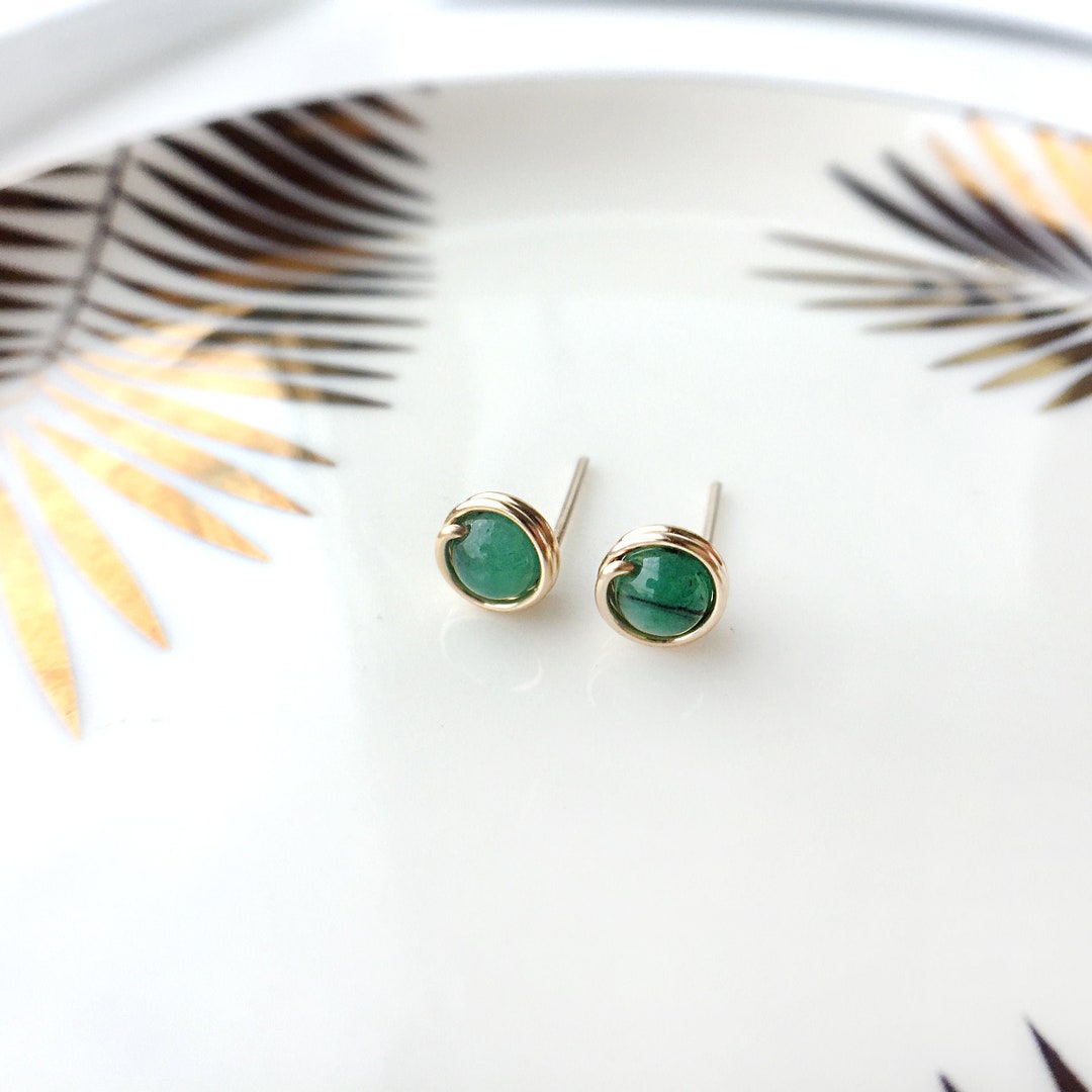 Genuine Emerald Stud Earrings, 14K Gold Filled Sterling Silver Wire