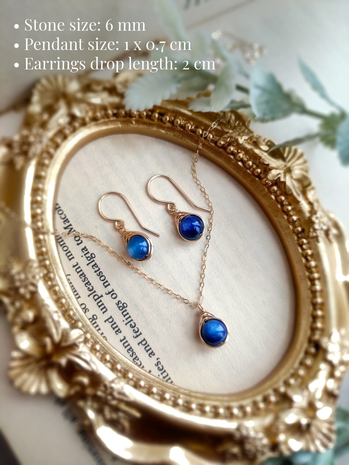 Kyanite Jewelry Set, 14K Gold Filled Necklace and Earrings