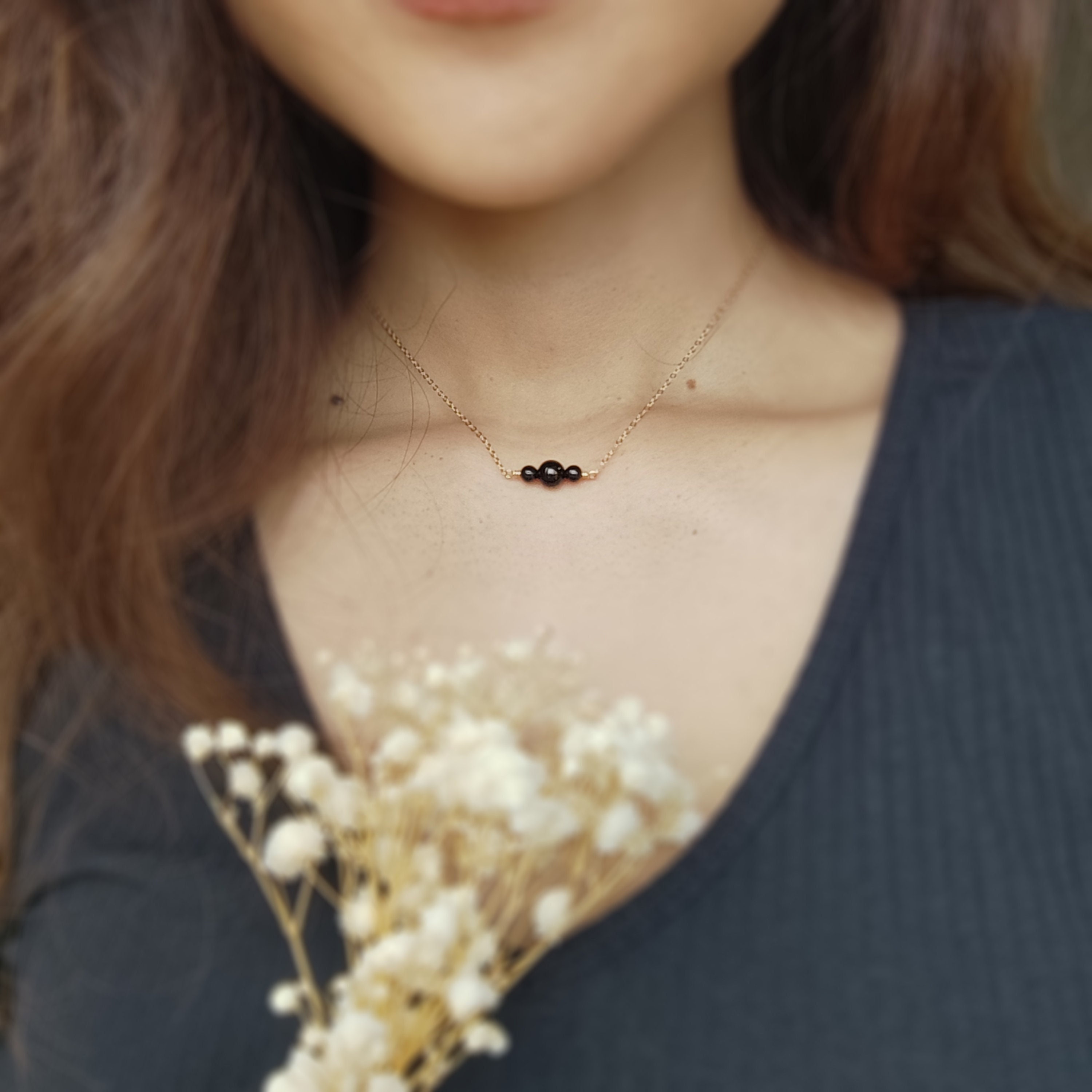 Delicate Black Tourmaline Chain Necklace