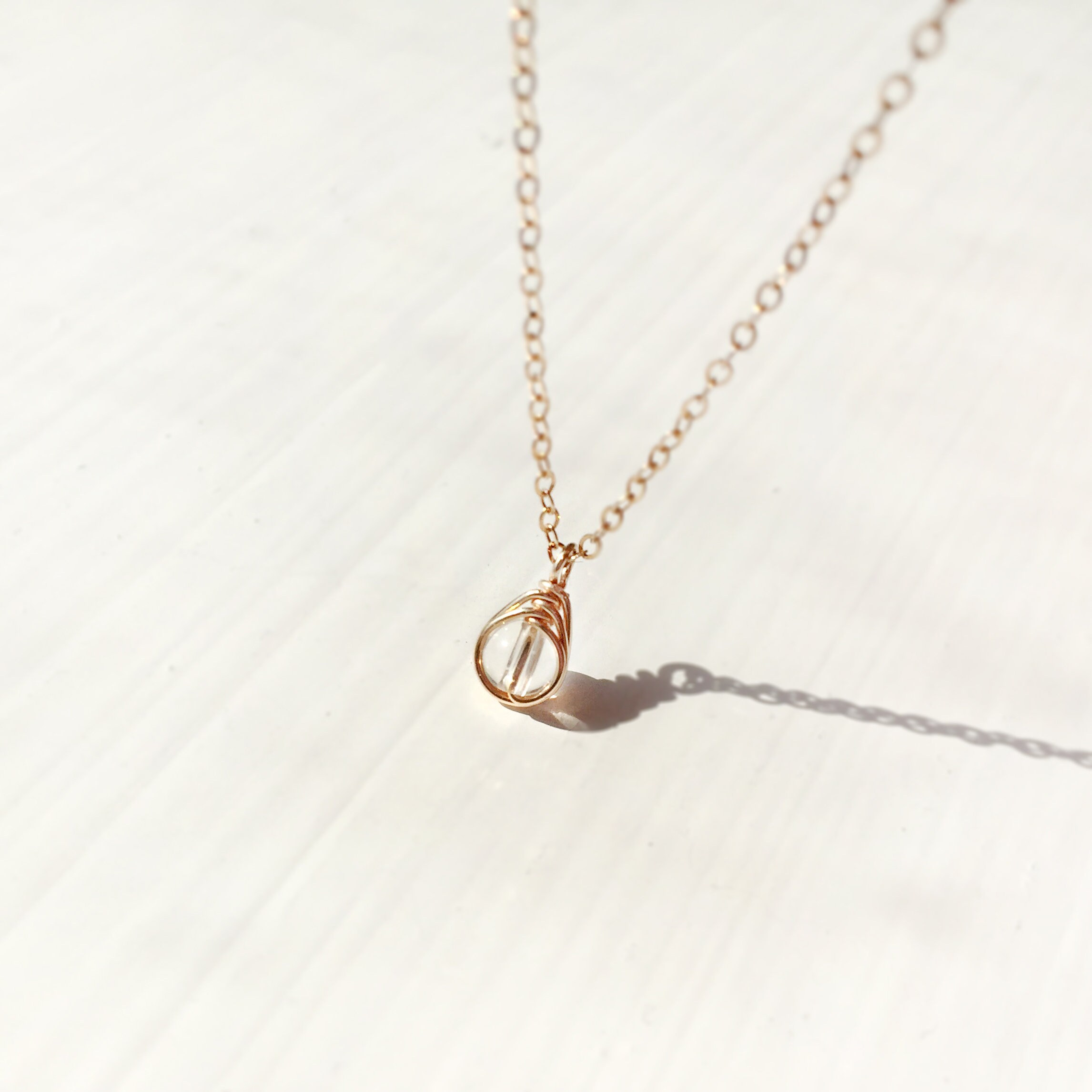 Tiny Clear Quartz Necklace 14K Gold Filled Rose Gold Filled | Etsy