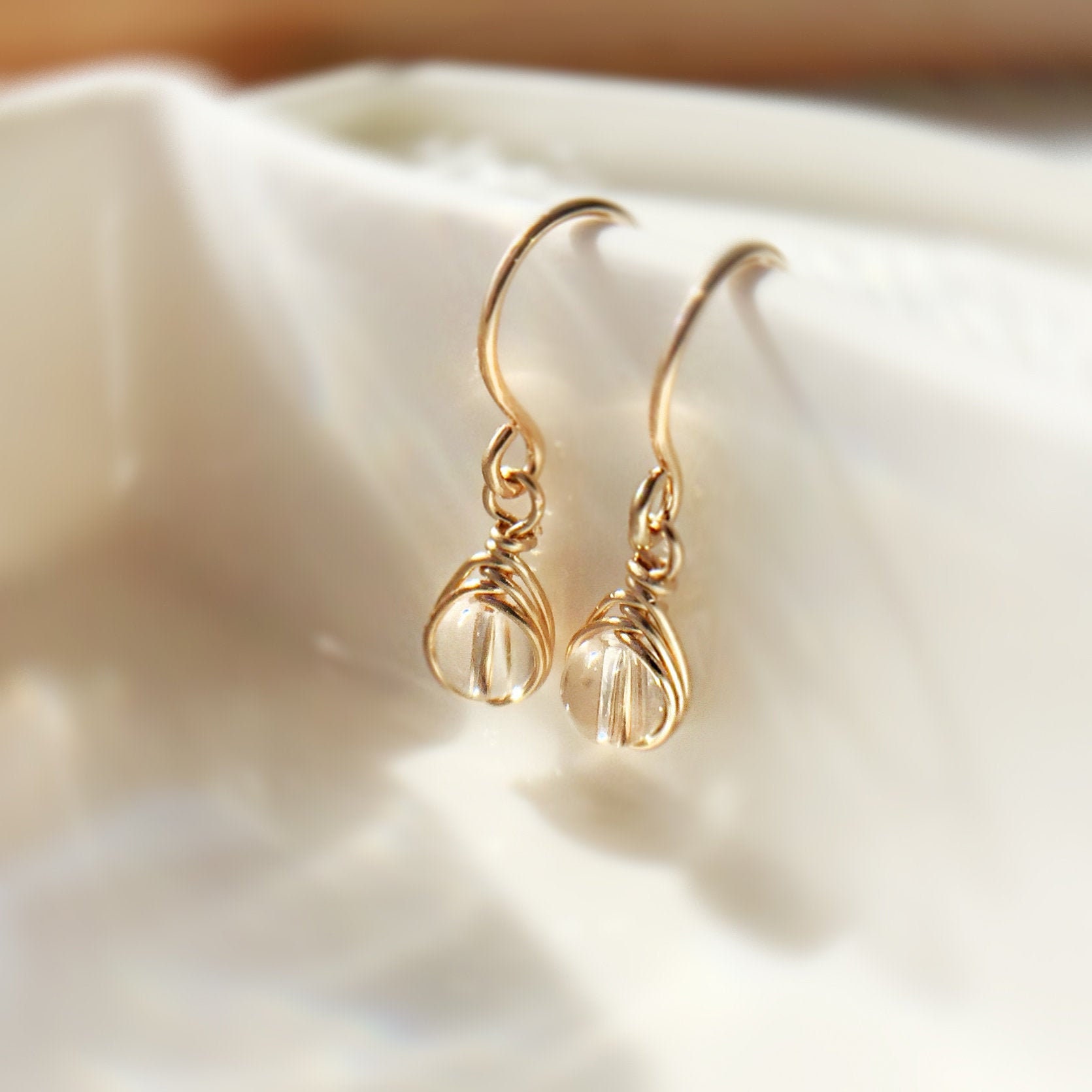 Tiny Clear Quartz Crystal Drop Earrings
