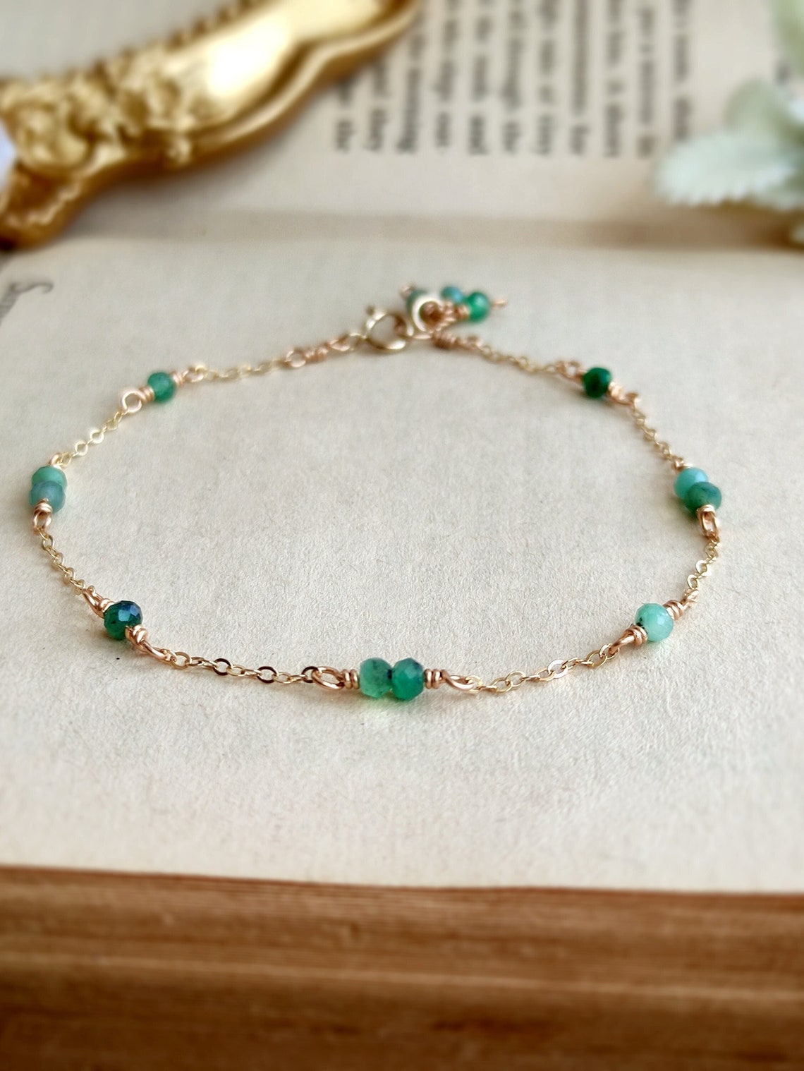 Dainty Emerald Bracelet 14K Gold Filled