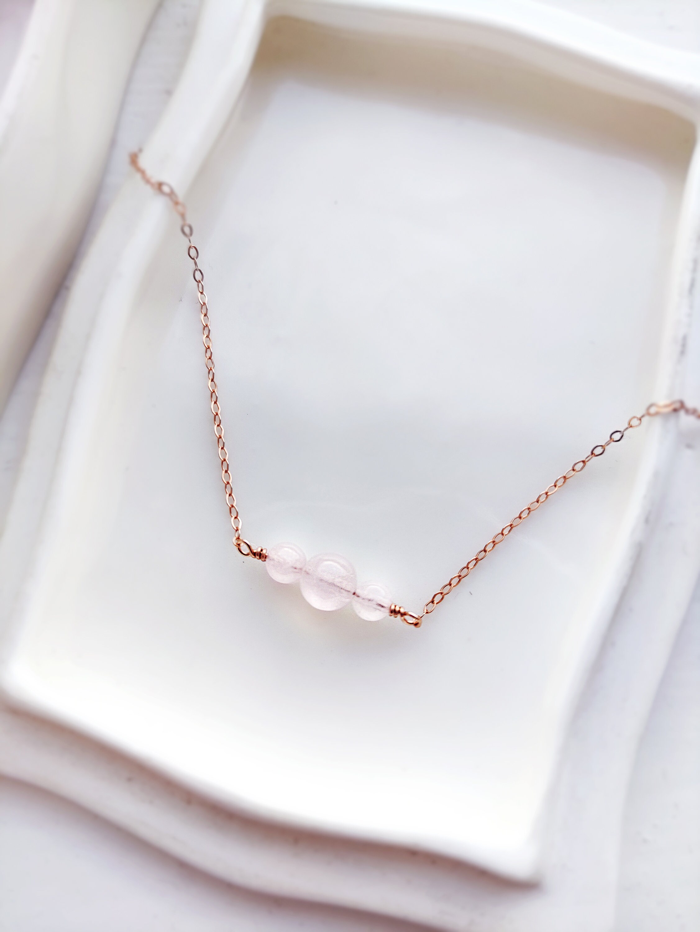 Dainty Rose Quartz Bar Necklace 14K Gold Rose Gold Filled Etsy