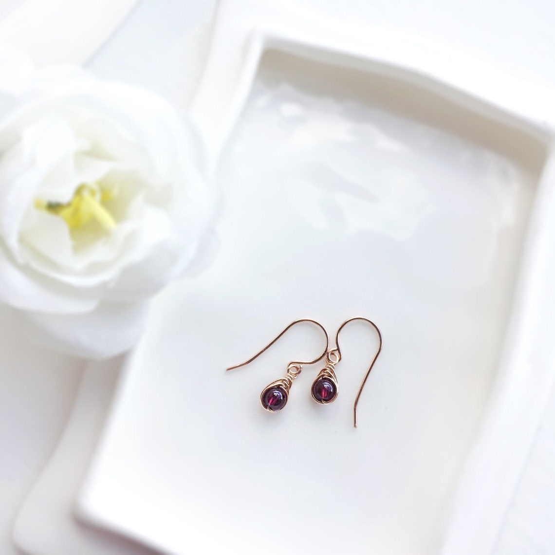 Tiny Garnet Dangle Earrings