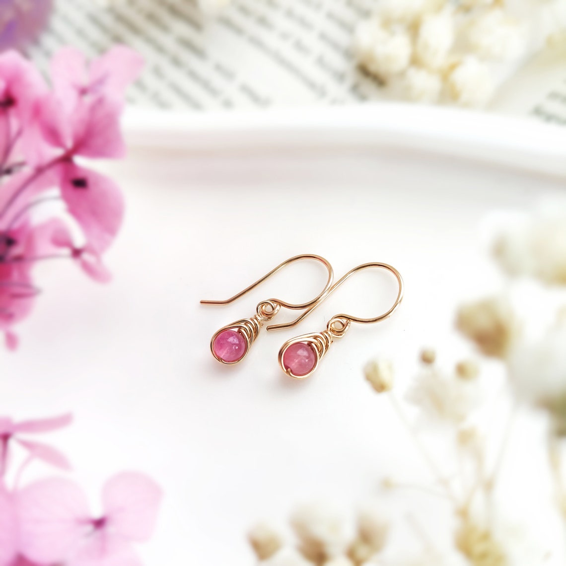 Pink Tourmaline Dangle Earrings