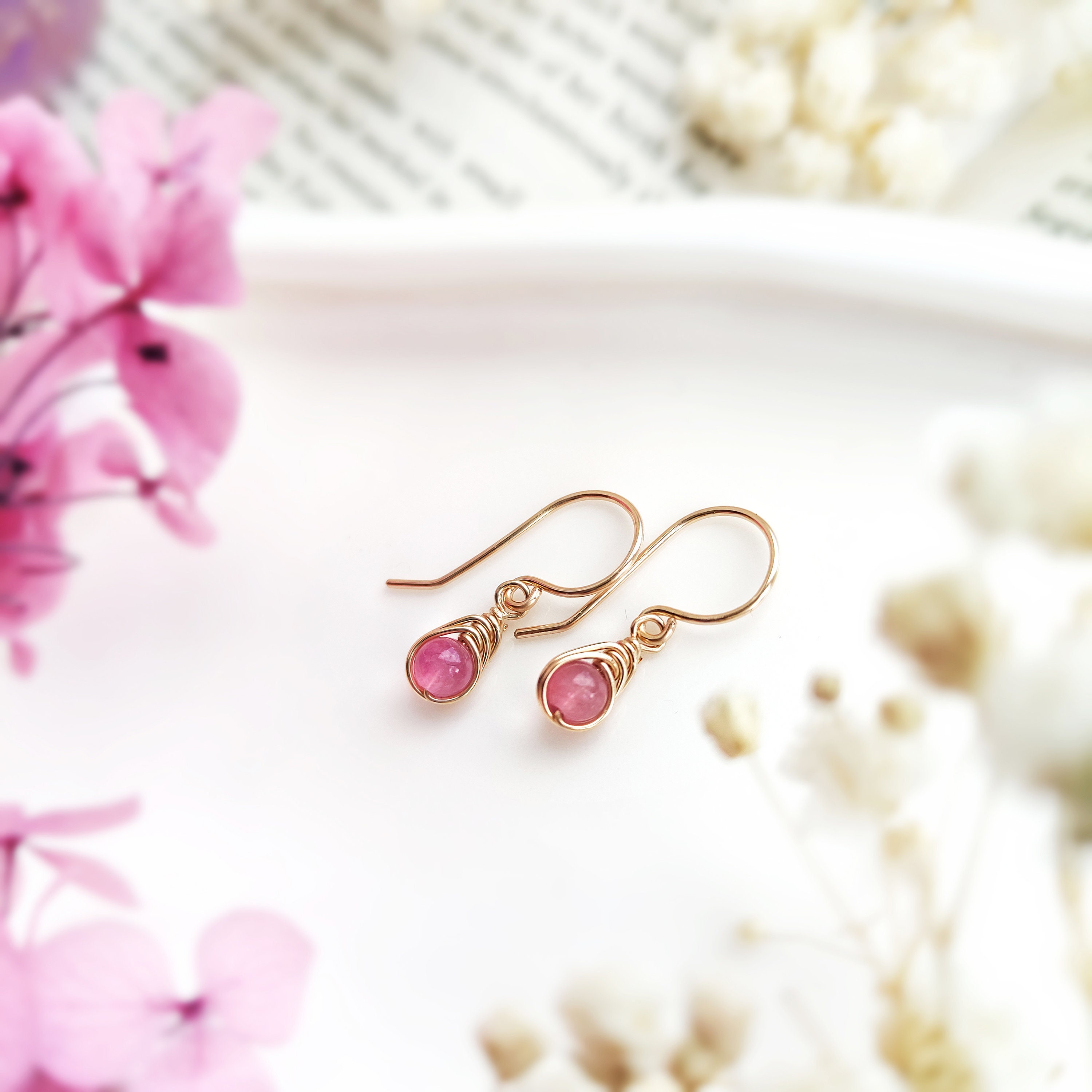 Pink Tourmaline Dangle Earrings