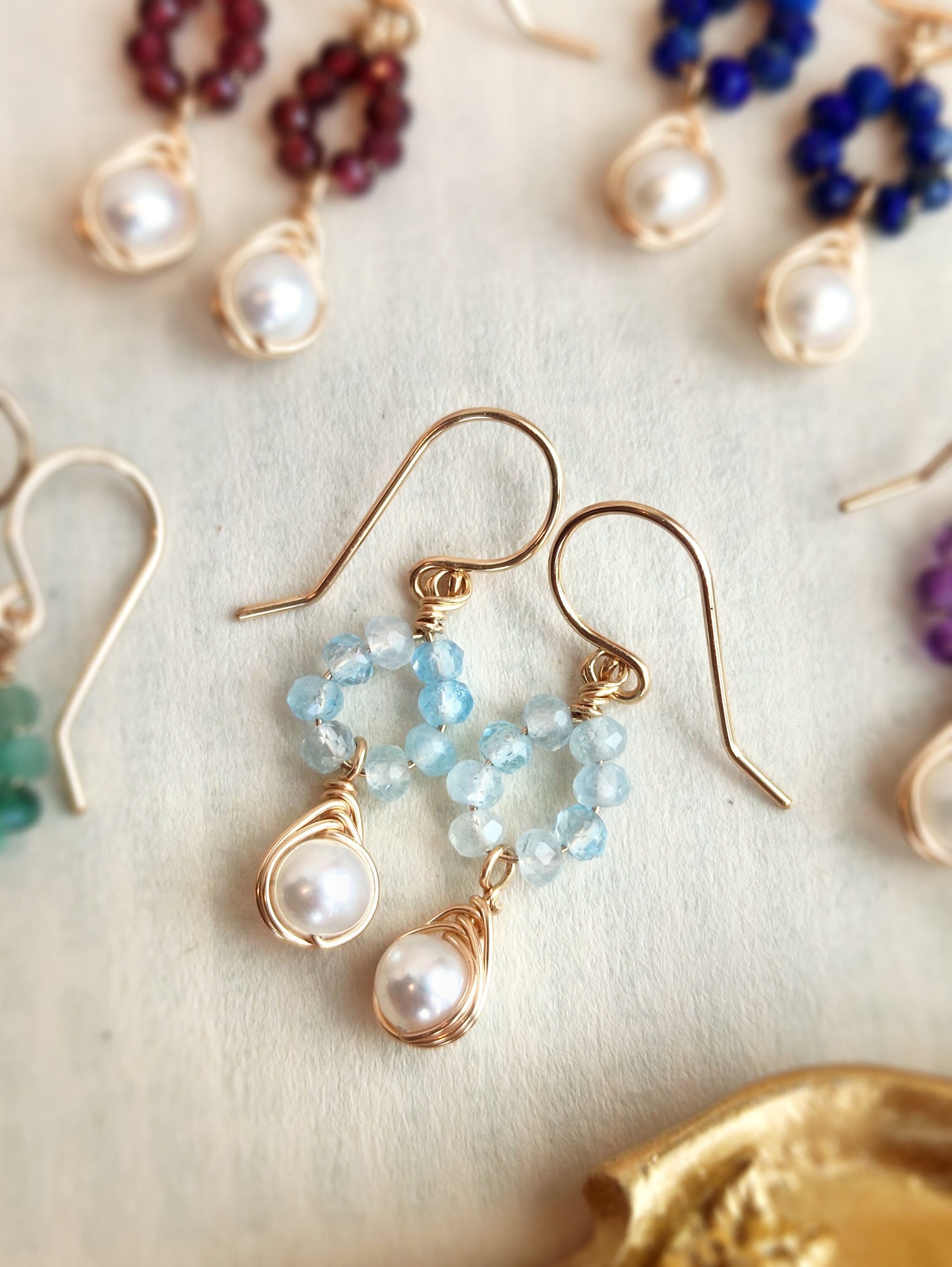 Aquamarine Pearl Dangle Earrings