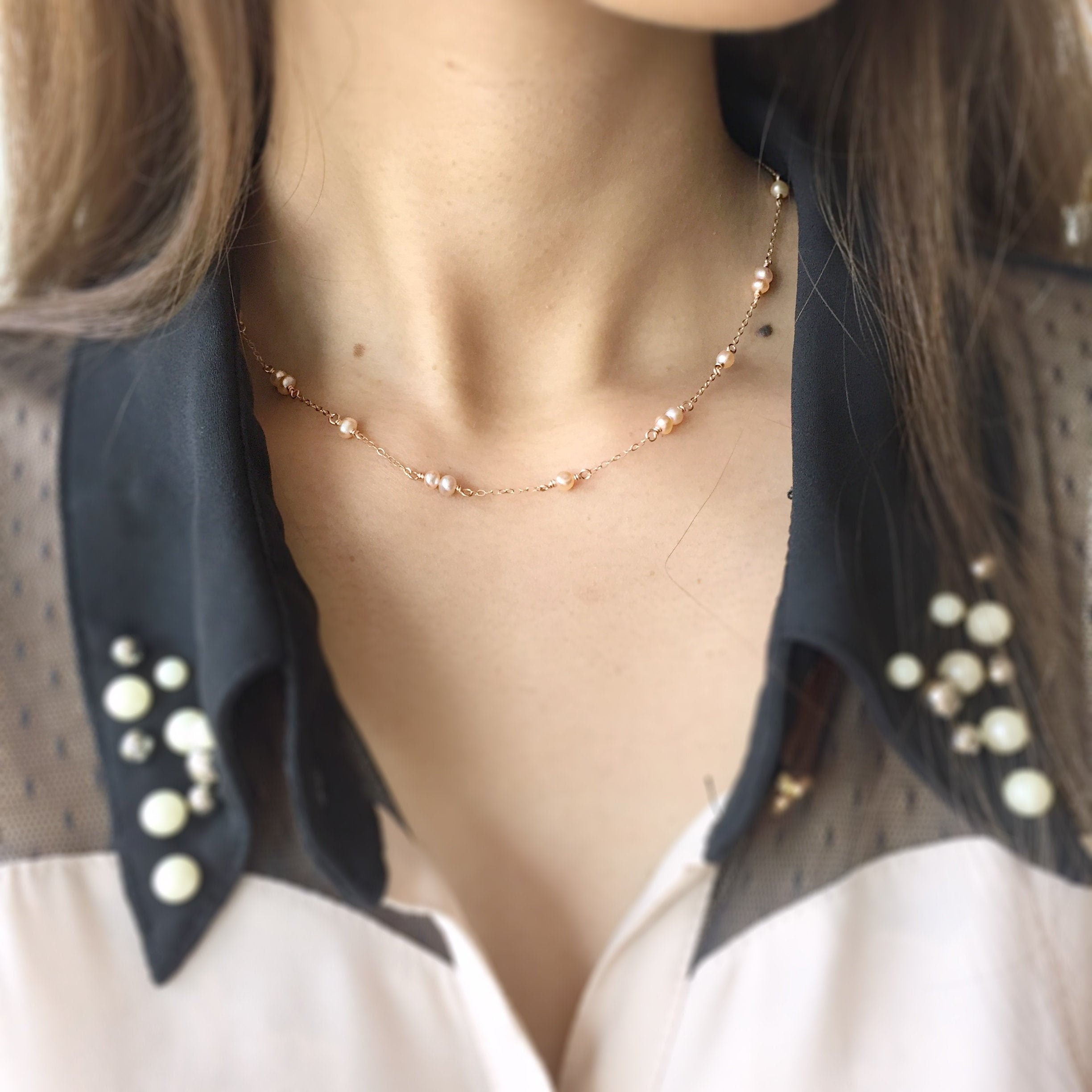 Delicate Rose Gold Pearl Necklace