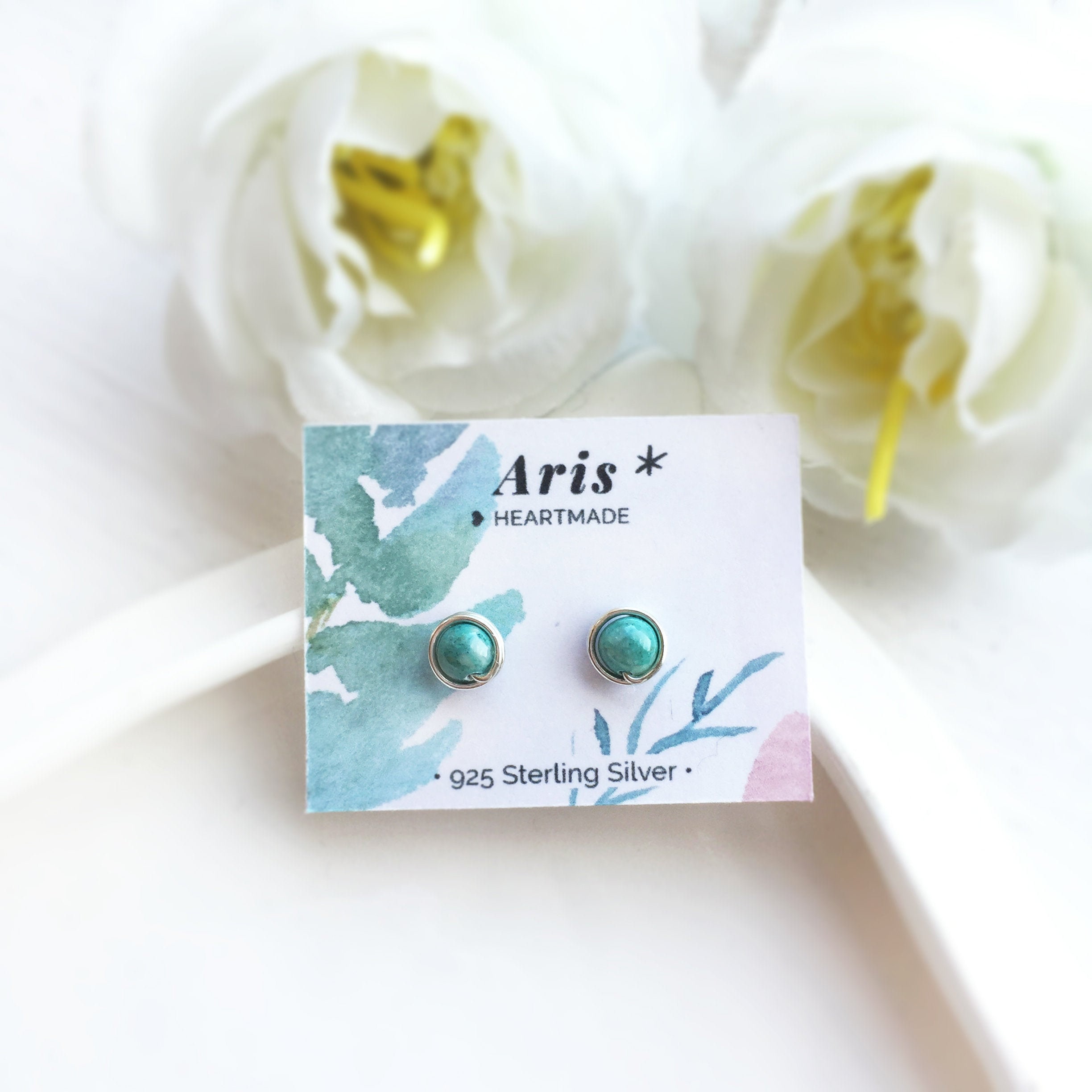 Turquoise 14K Gold Filled Wire Wrapped Stud Earrings (4mm)