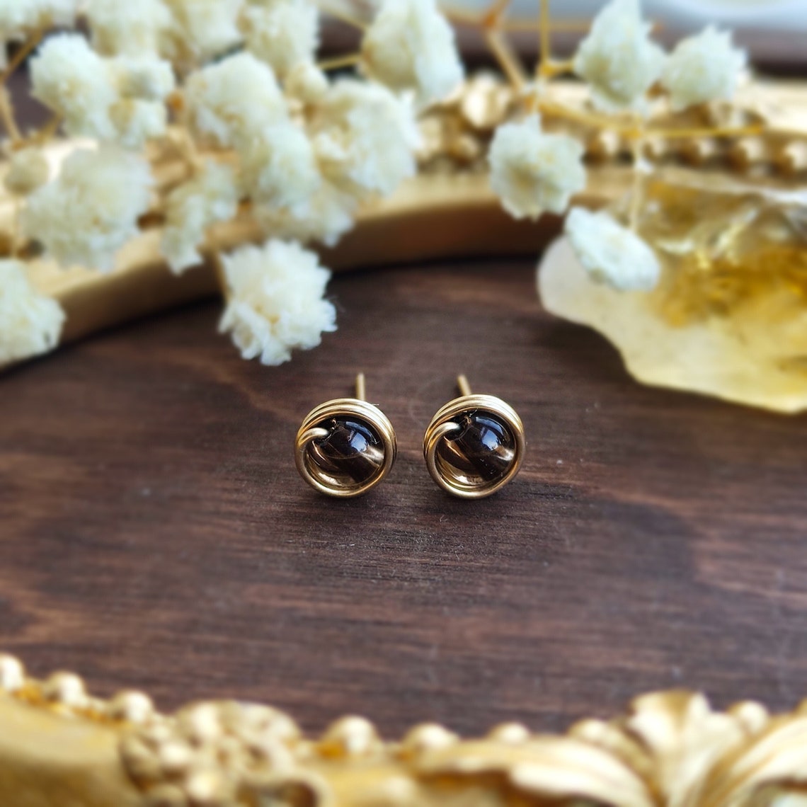 Smoky Quartz Stud Earrings