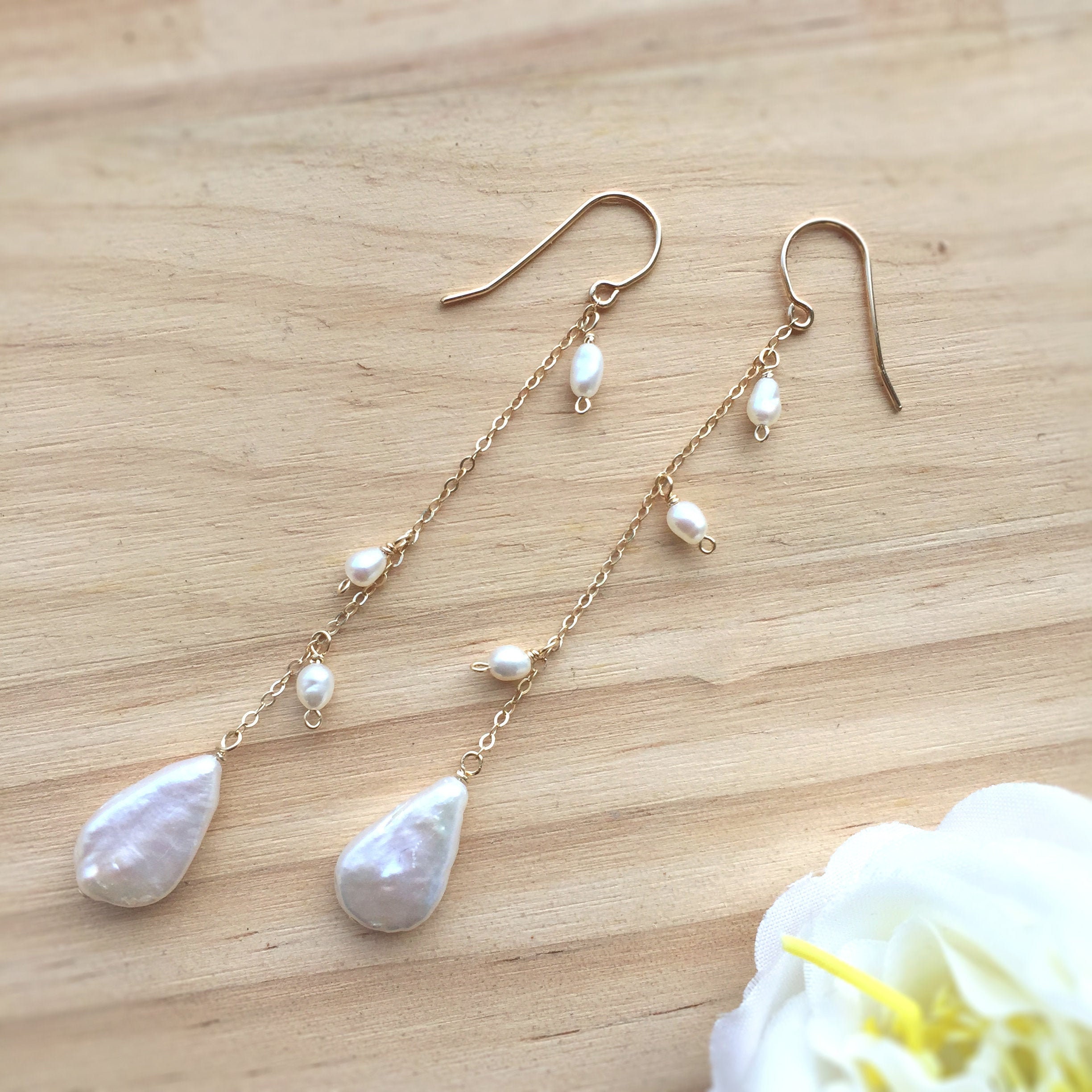 Orecchini A Cerchio Con Perle Pendenti - Placcato Oro 14k - Ipoallergenici, Eleganti, Perfetti Per Sposa E Cartilagine