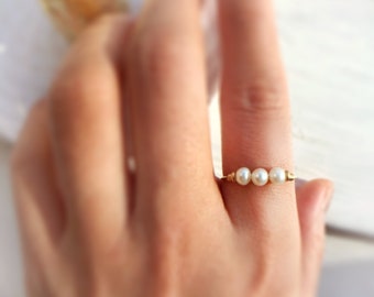 Three Pearl Ring, 14K Gold Filled, Rose Goldfilled, Sterling