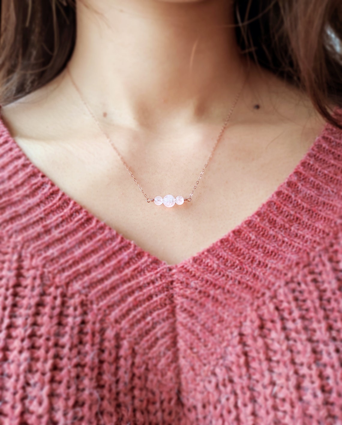 Dainty Rose Quartz Bar Necklace