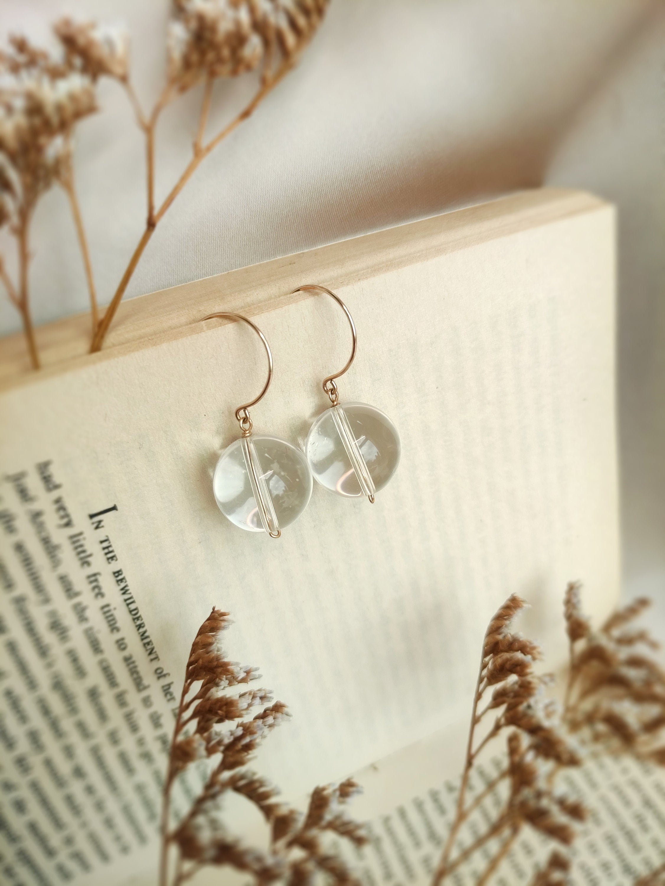 Clear Quartz Large Ball Drop Earrings in 14K Gold Filled
