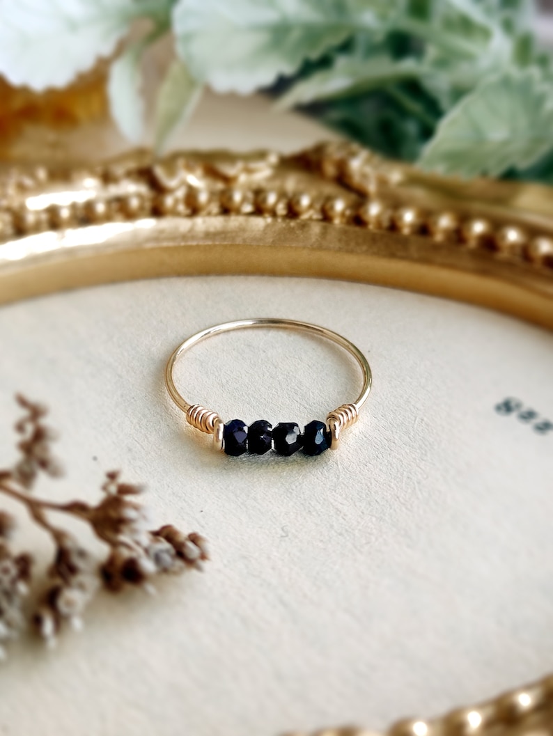 Dainty Raw Black Tourmaline Ring, 14K Gold Filled, Rose Gold Filled, Sterling Silver, Crystal Ring, Bar Ring, Empath Protection Ring image 4