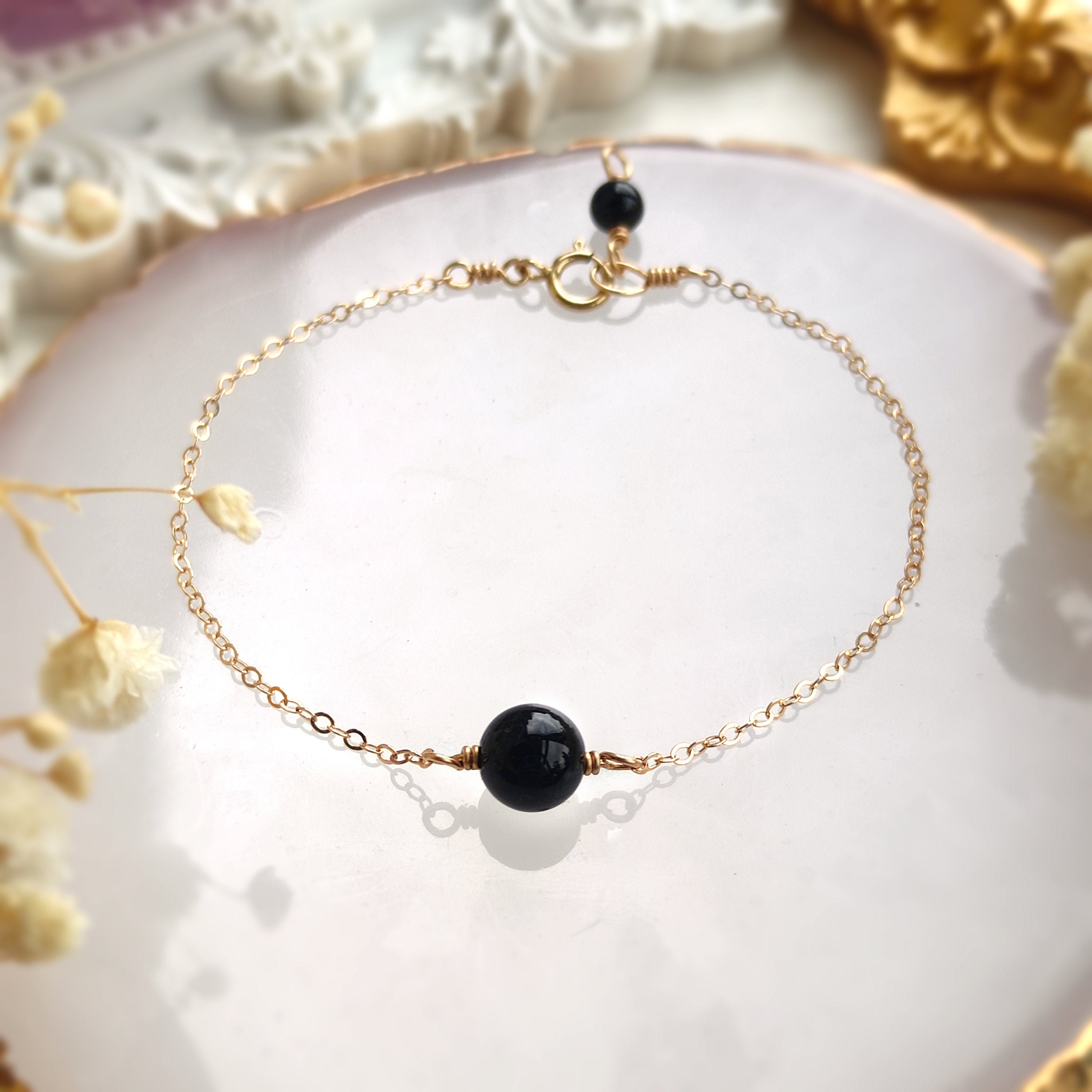 Black Tourmaline Bracelet 14K Gold Filled