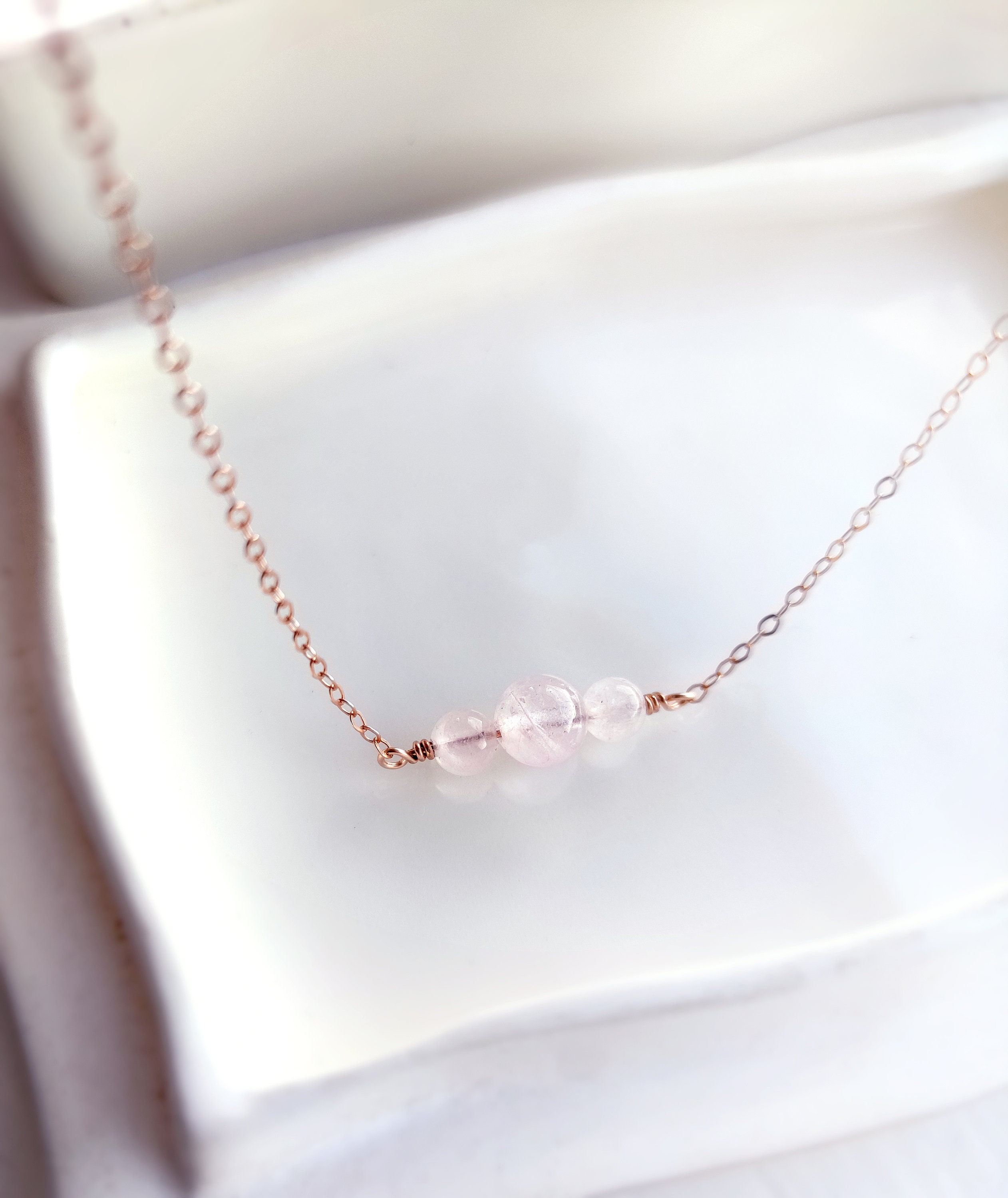 Dainty Rose Quartz Bar Necklace 14K Gold Rose Gold Filled Etsy