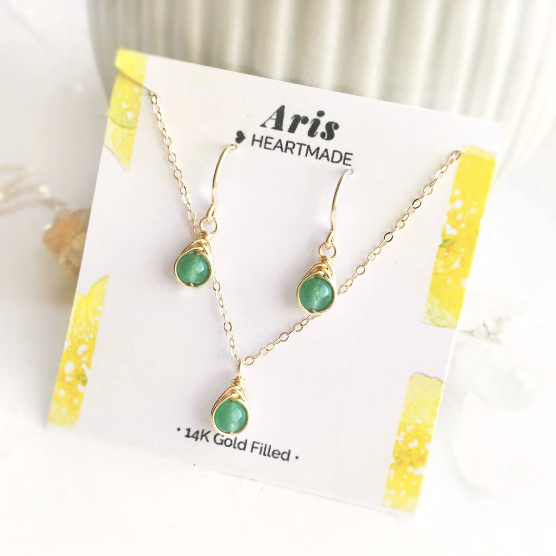 Dainty Green Jade Jewelry Set