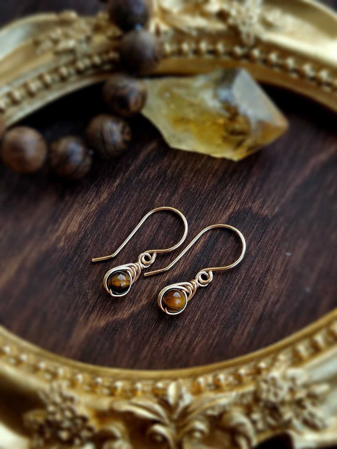 Tiny Tiger's Eye Dangle Earrings