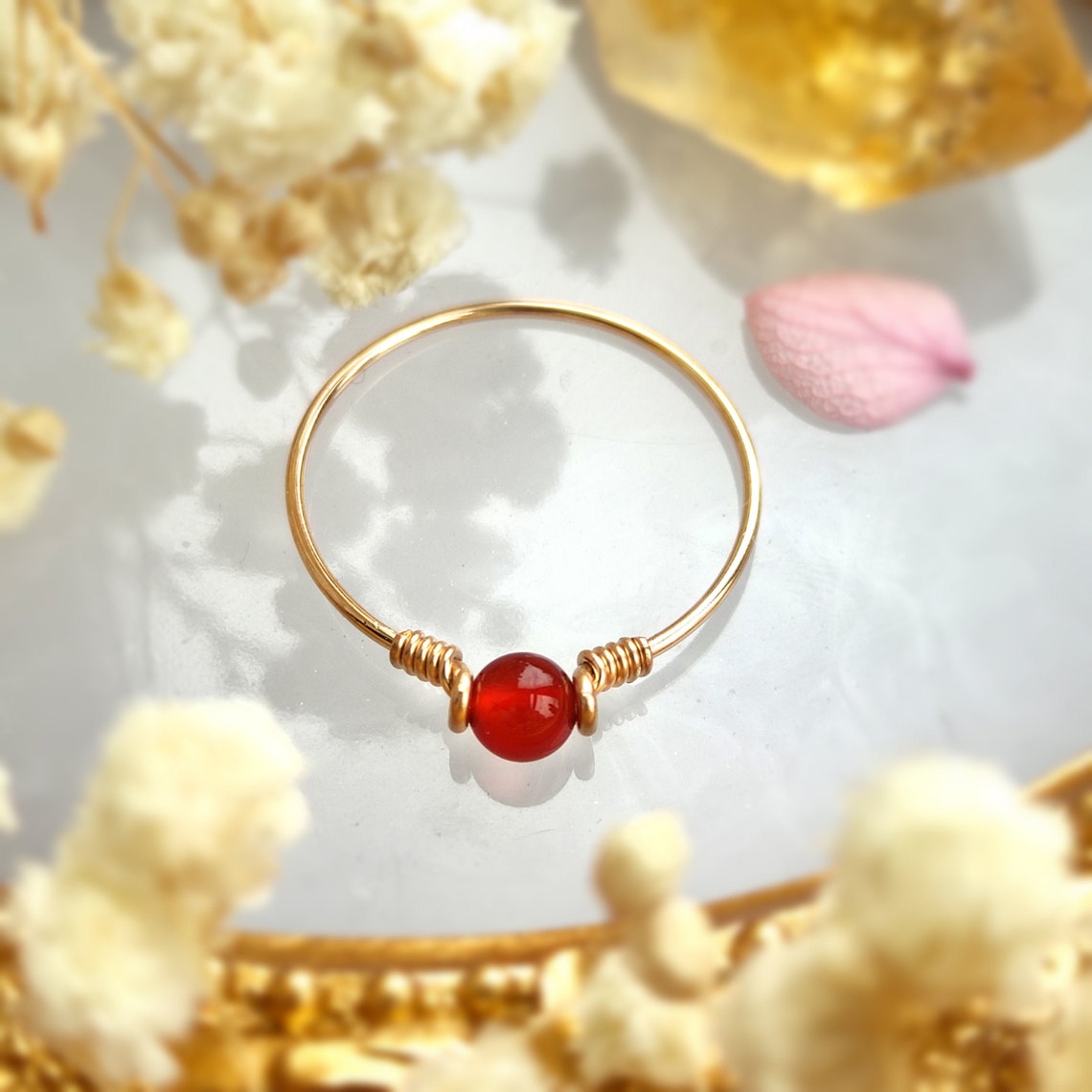 Red Carnelian 14K Gold Filled Wire Wrapped Ring
