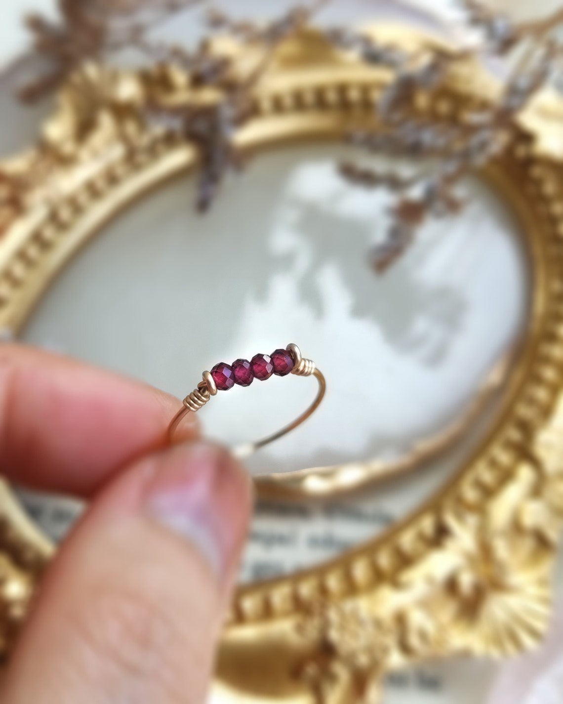 Dainty Raw Garnet Ring