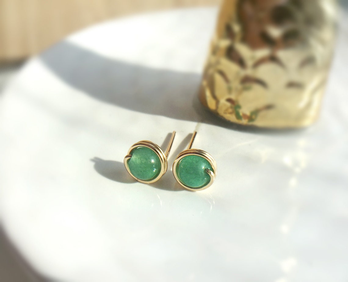 Tiny Green Jade Stud Earrings