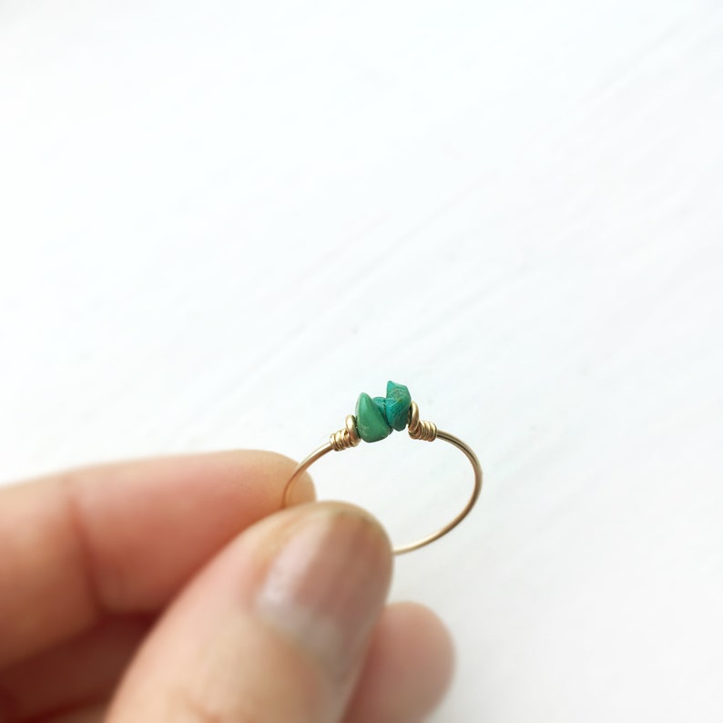 Raw Turquoise Ring 14K Gold Filled Sterling Silver, Tiny Gemstone Stacking Ring, December Birthstone, Pinky ring image 2