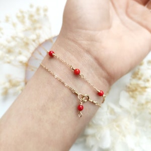 Red Coral Bracelet 14K Gold Filled, Rose Gold Filled, Sterling Silver Delicate Layering Bracelet, Birthstone Gift For Her image 6