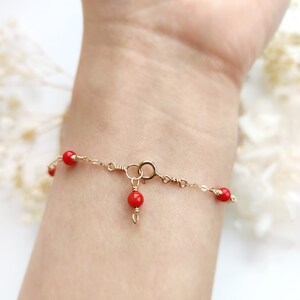 Red Coral Bracelet 14K Gold Filled, Rose Gold Filled, Sterling Silver Delicate Layering Bracelet, Birthstone Gift For Her image 4
