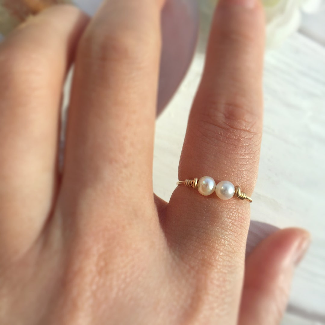Double Pearl Ring, Two Pearl Ring, 14K Gold Filled - Sterling Silver ...