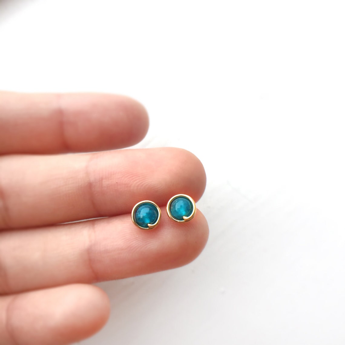 Tiny Blue Apatite Stud Earrings
