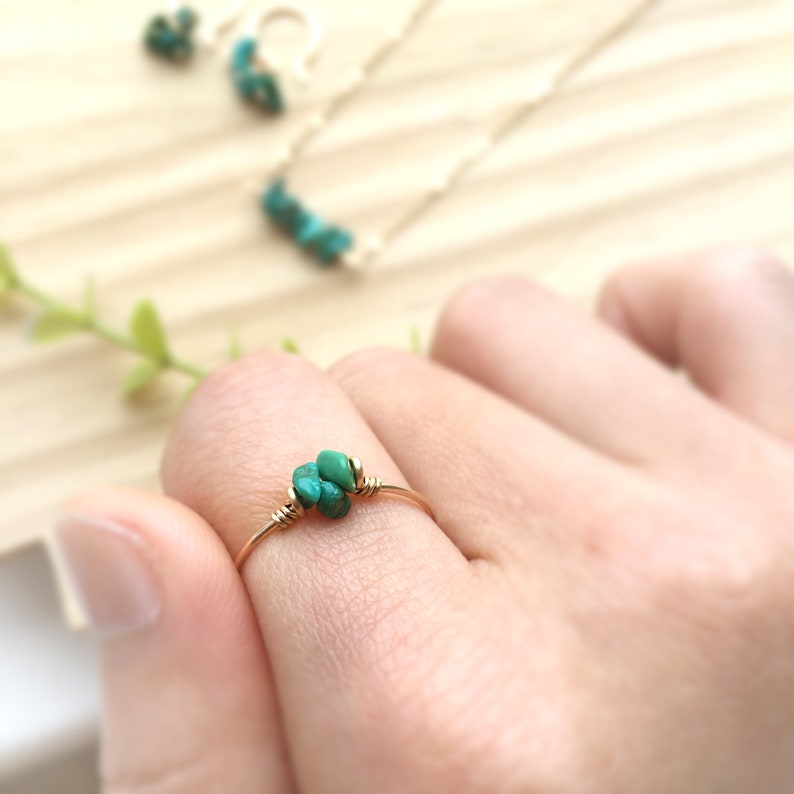 Raw Turquoise Ring 14K Gold Filled Sterling Silver, Tiny Gemstone Stacking Ring, December Birthstone, Pinky ring image 1