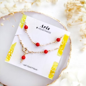 Red Coral Bracelet 14K Gold Filled, Rose Gold Filled, Sterling Silver Delicate Layering Bracelet, Birthstone Gift For Her image 7