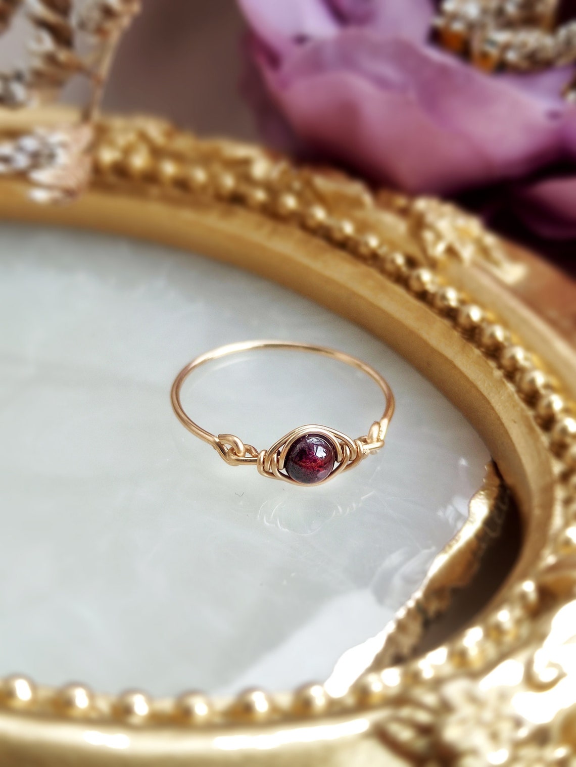 Garnet Eye Ring 14K Gold Filled