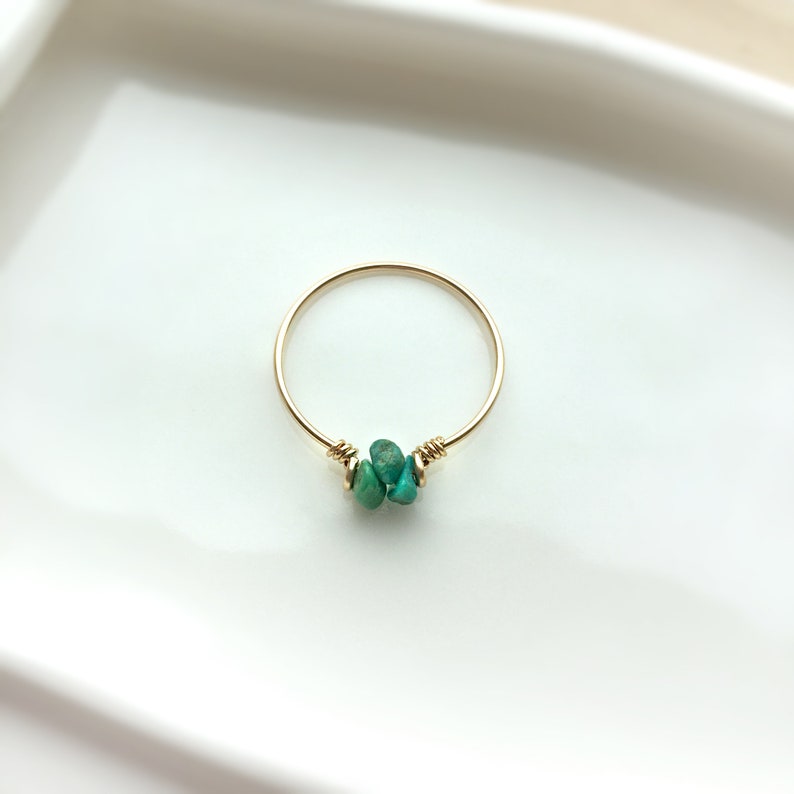 Raw Turquoise Ring 14K Gold Filled Sterling Silver, Tiny Gemstone Stacking Ring, December Birthstone, Pinky ring image 3