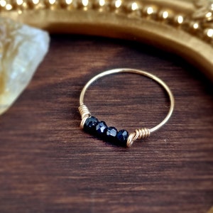 Dainty Raw Black Tourmaline Ring, 14K Gold Filled, Rose Gold Filled, Sterling Silver, Crystal Ring, Bar Ring, Empath Protection Ring image 5