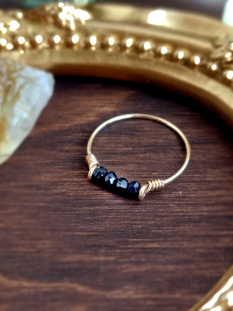 Dainty Raw Black Tourmaline Ring, 14K Gold Filled, Rose Gold Filled, Sterling Silver, Crystal Ring, Bar Ring, Empath Protection Ring image 5