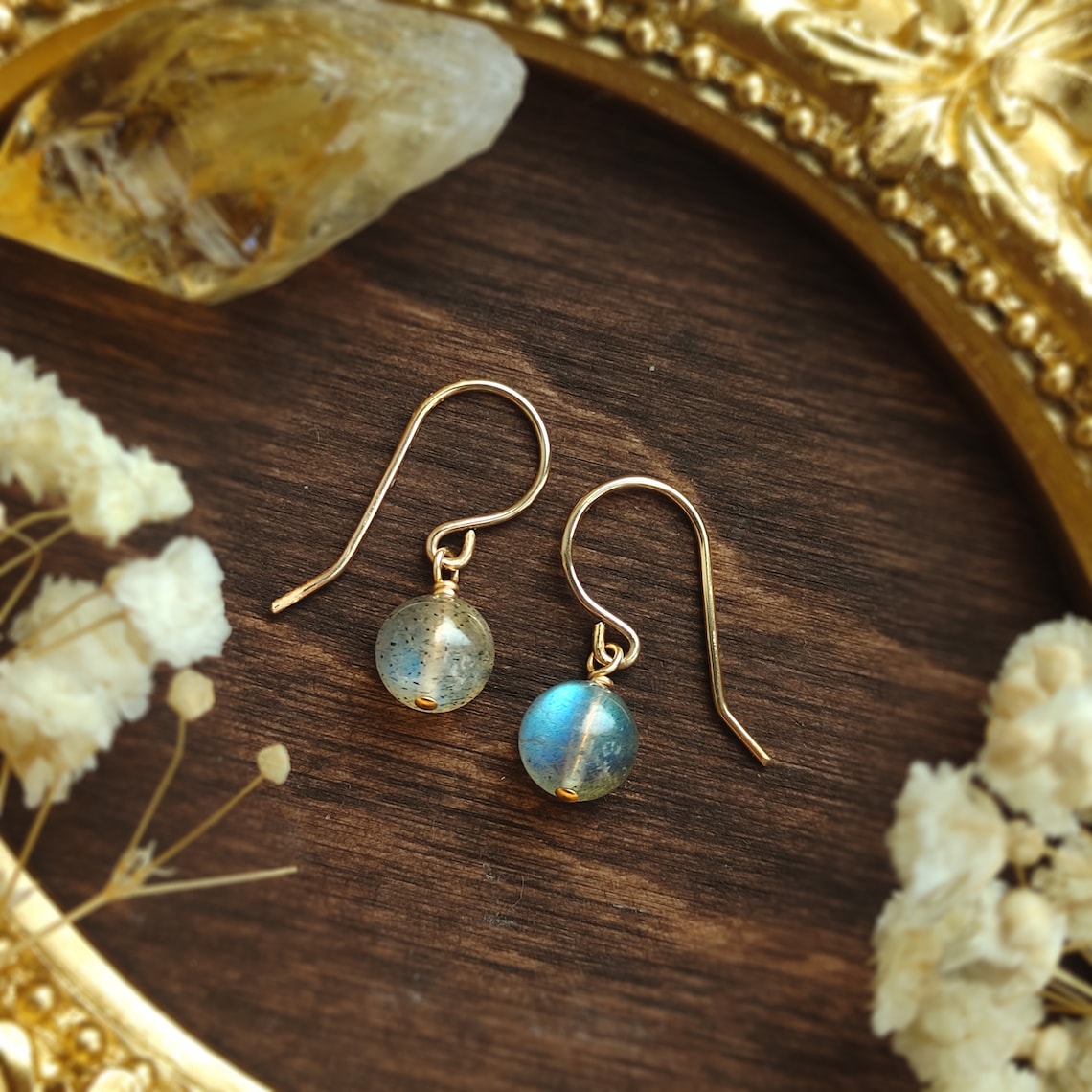 Tiny Labradorite Ball Dangle Earrings