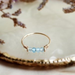 Dainty Raw Aquamarine Ring, 14K Gold Filled, Rose Gold Filled, Sterling Silver, Thin Gold Stacking Ring, March Birthstone image 3