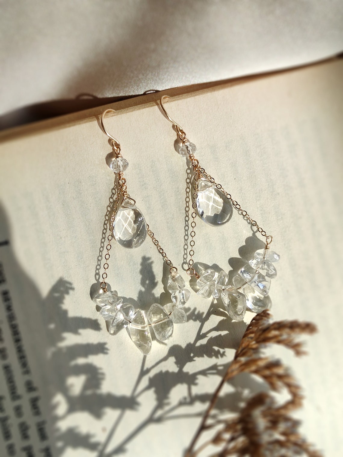 Clear Quartz Crystal Chandelier Earrings