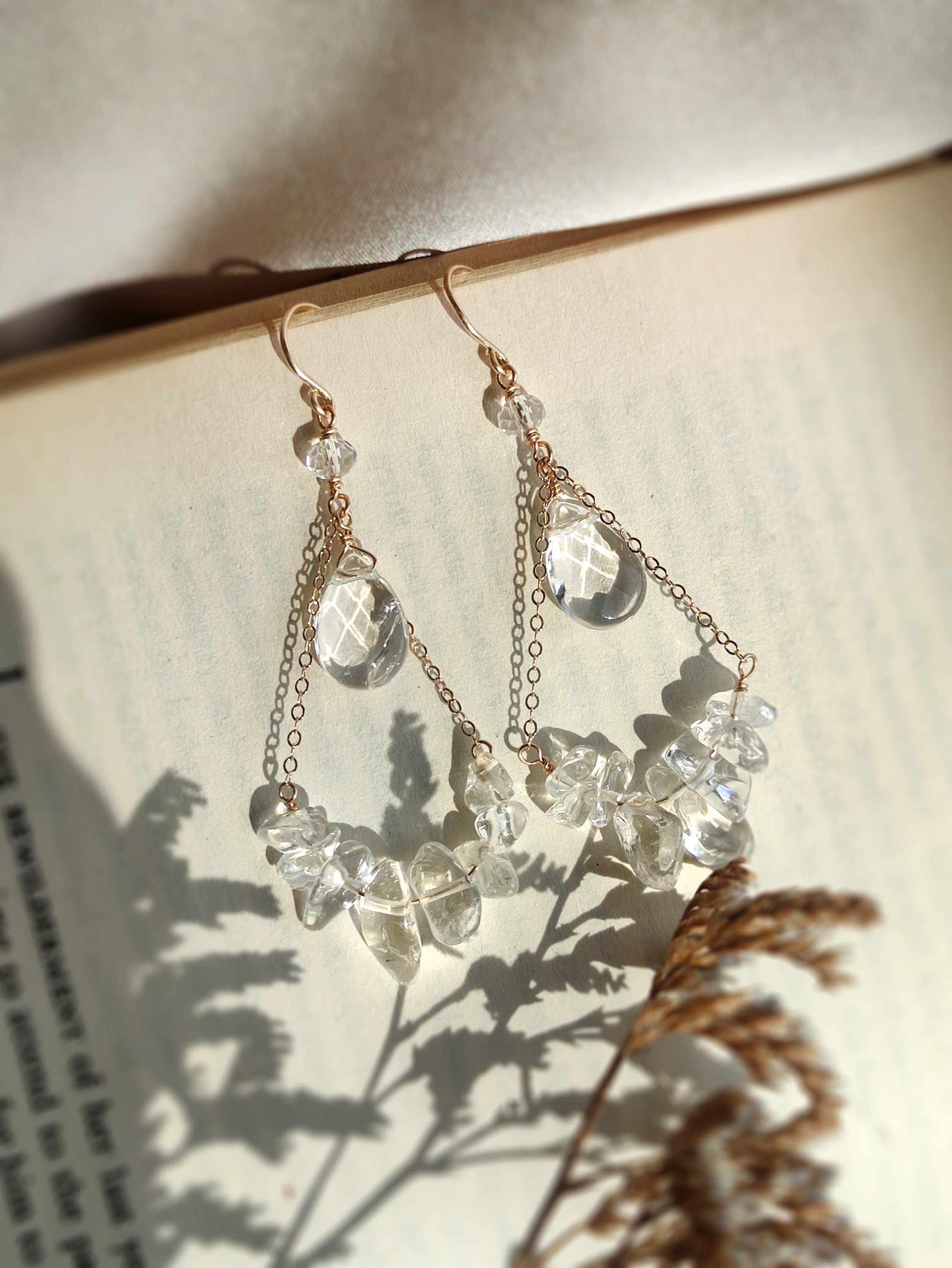 Clear Quartz Crystal Chandelier Earrings