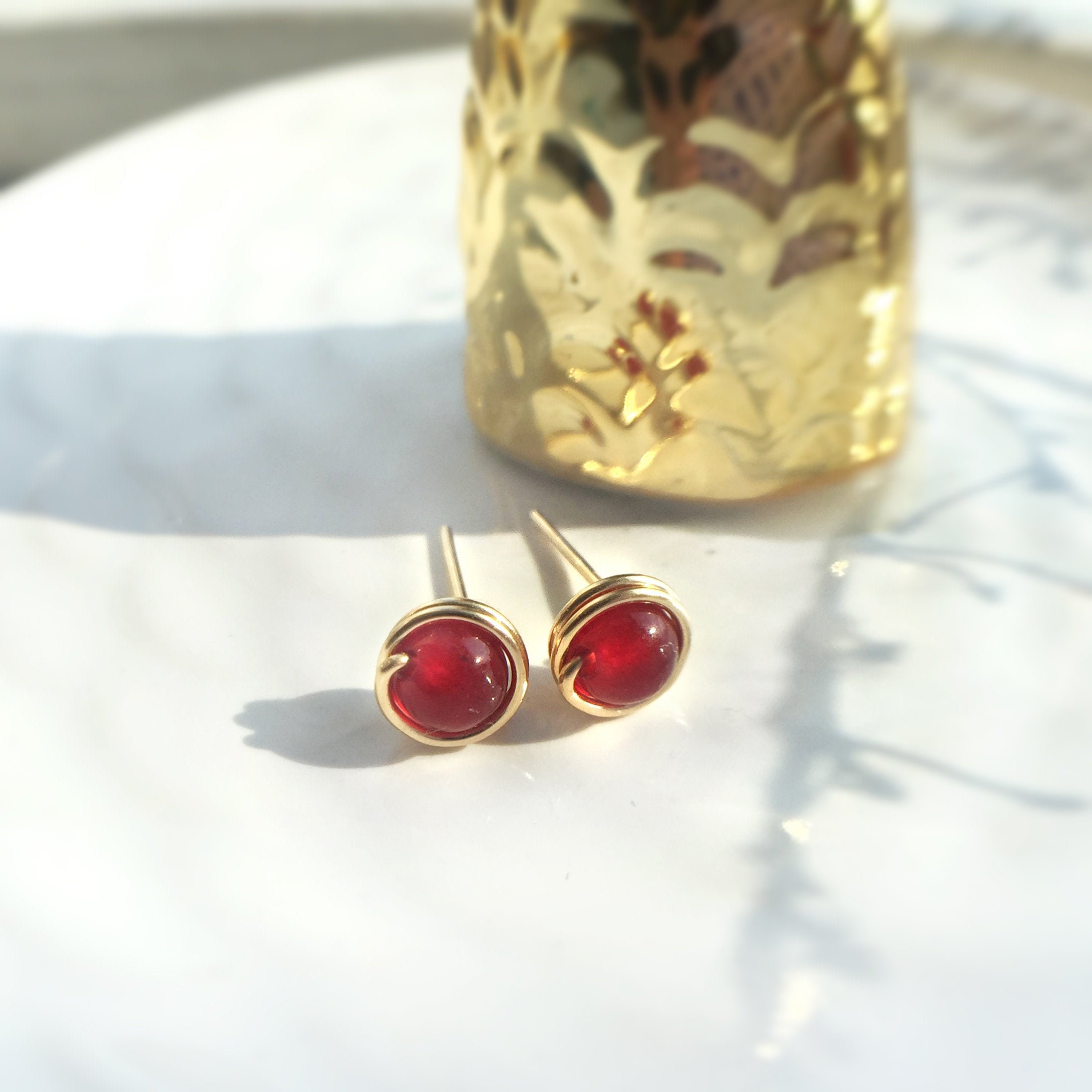 Ruby Stud Earrings 14K Gold Filled