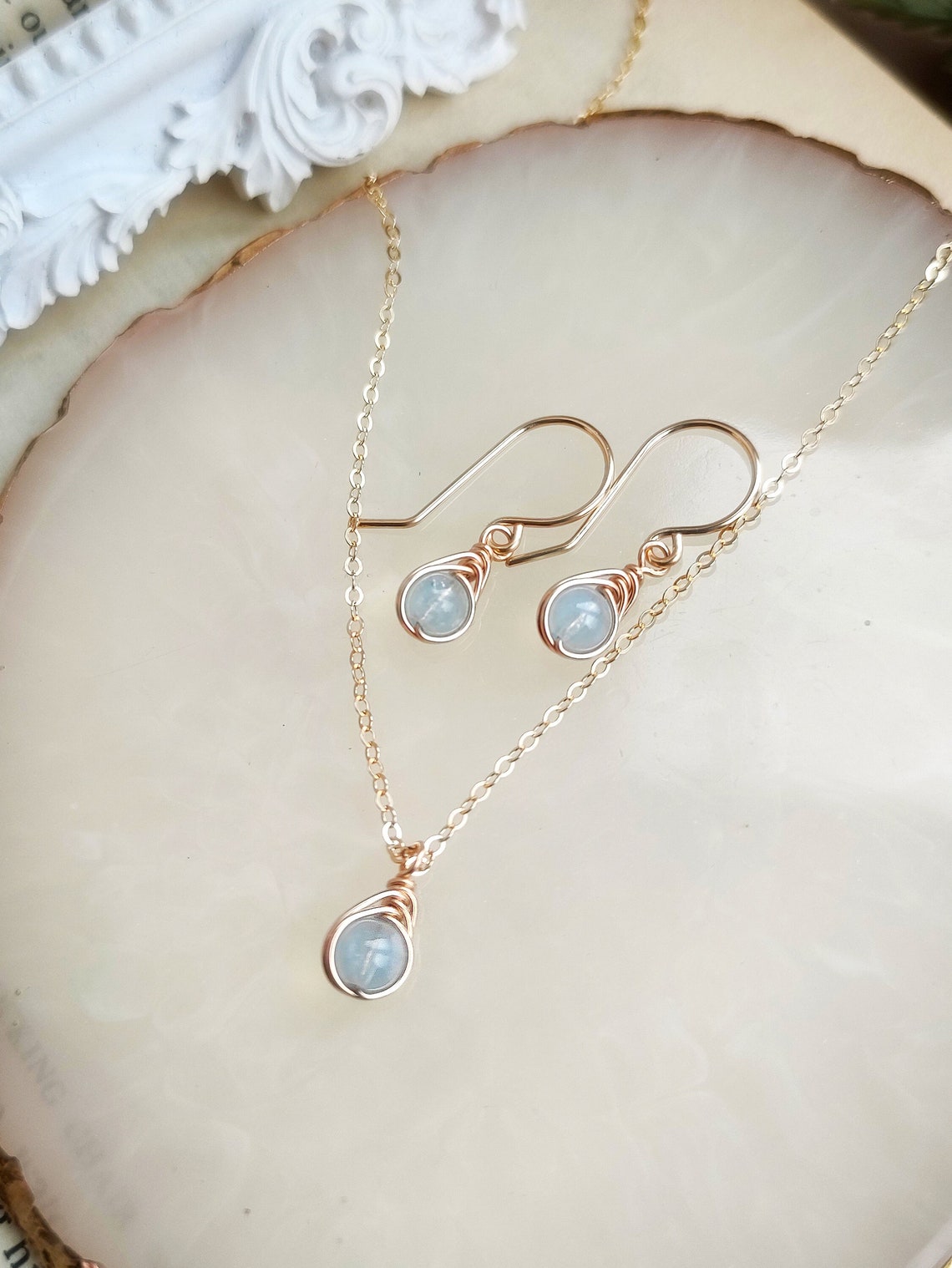 Dainty Aquamarine Jewelry Set