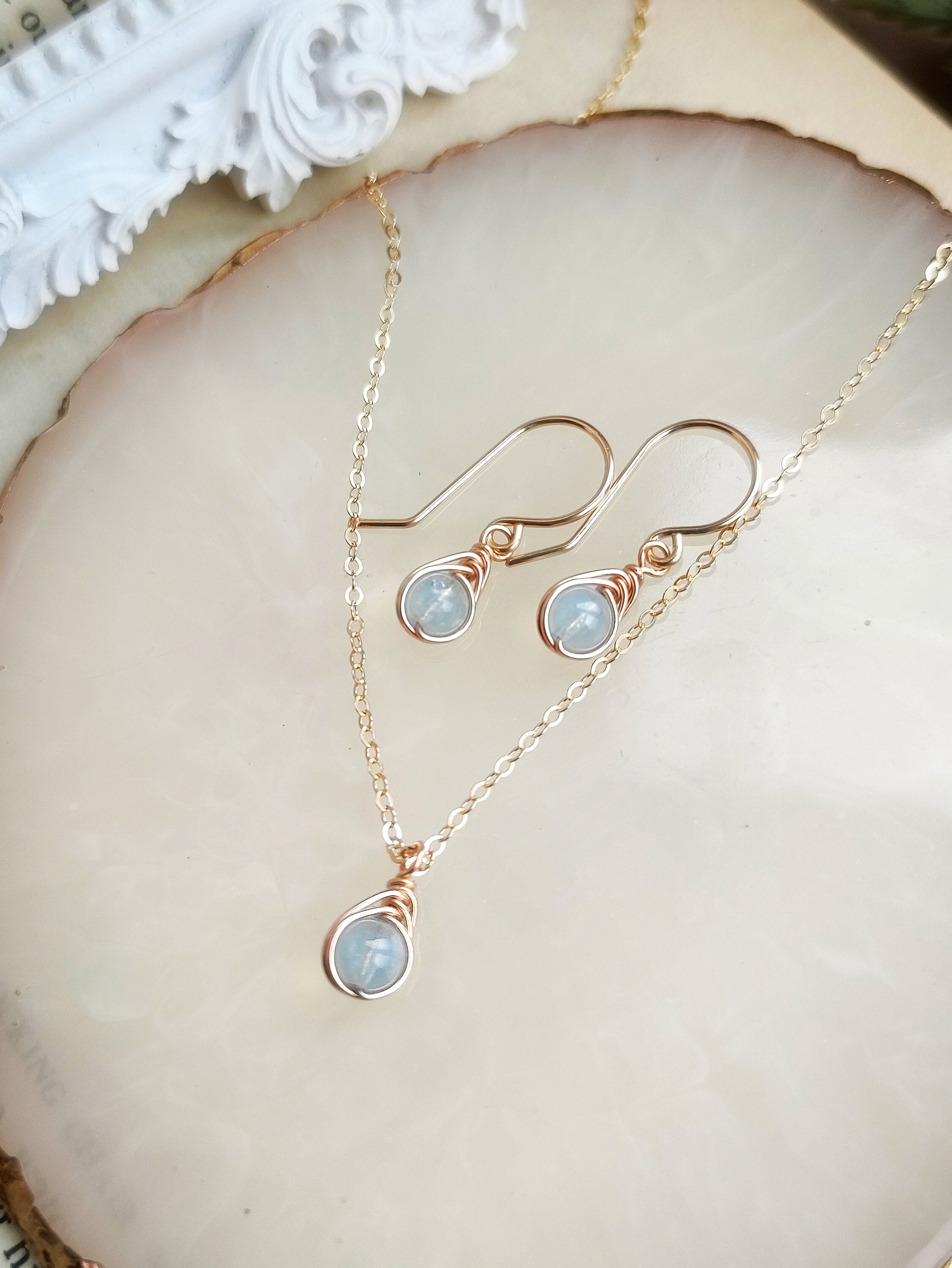 Dainty Aquamarine Jewelry Set