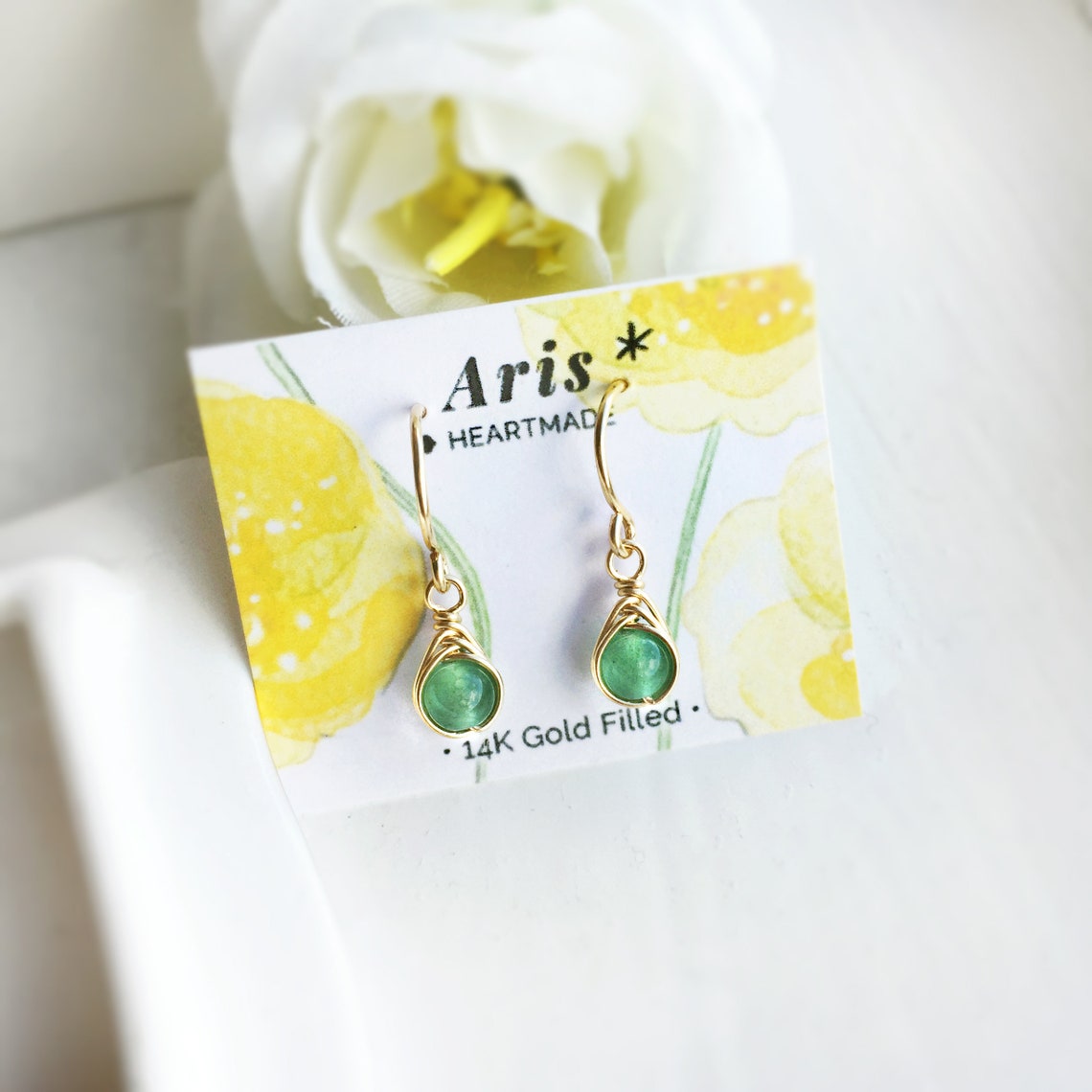 Tiny Green Jade Drop Earrings