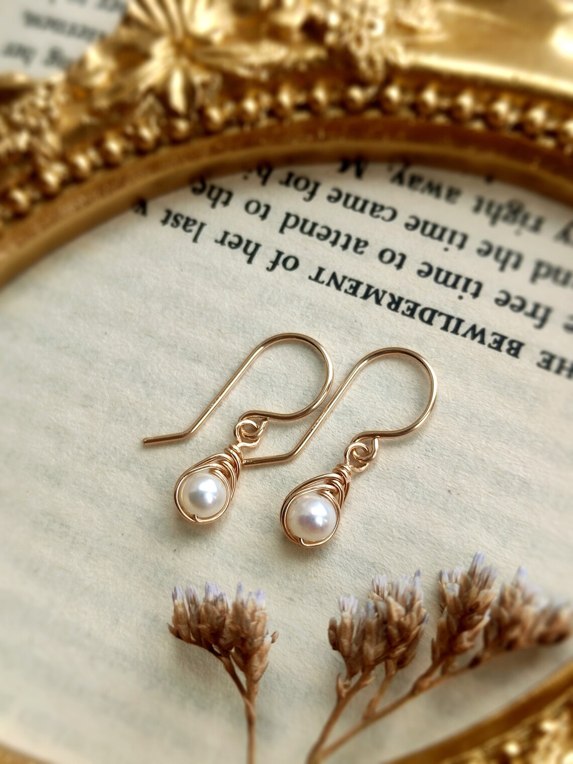 Tiny White Pearl Teardrop Earrings