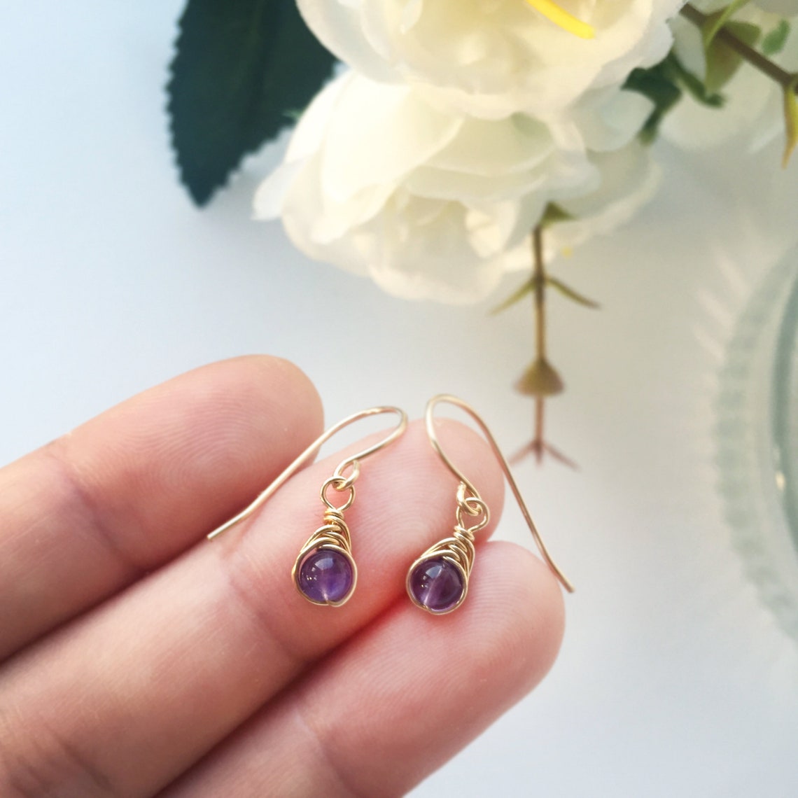Tiny Amethyst Dangle Earrings