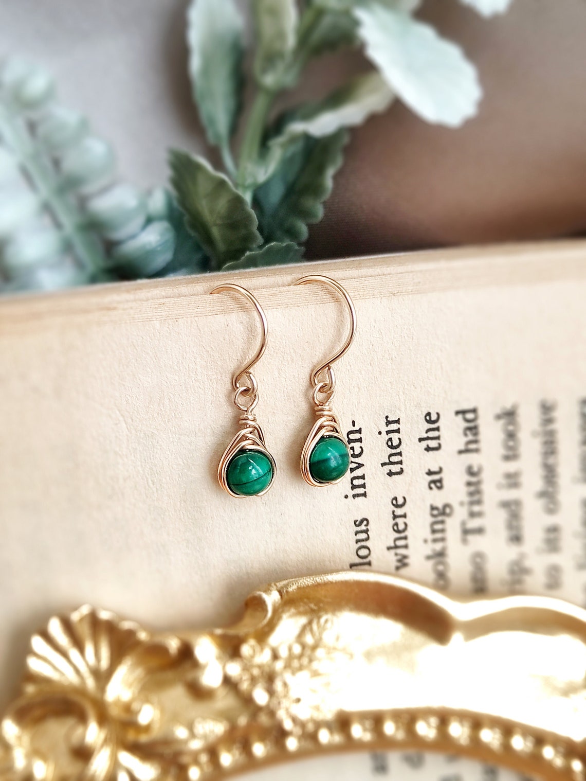 Tiny Malachite Dangle Earrings