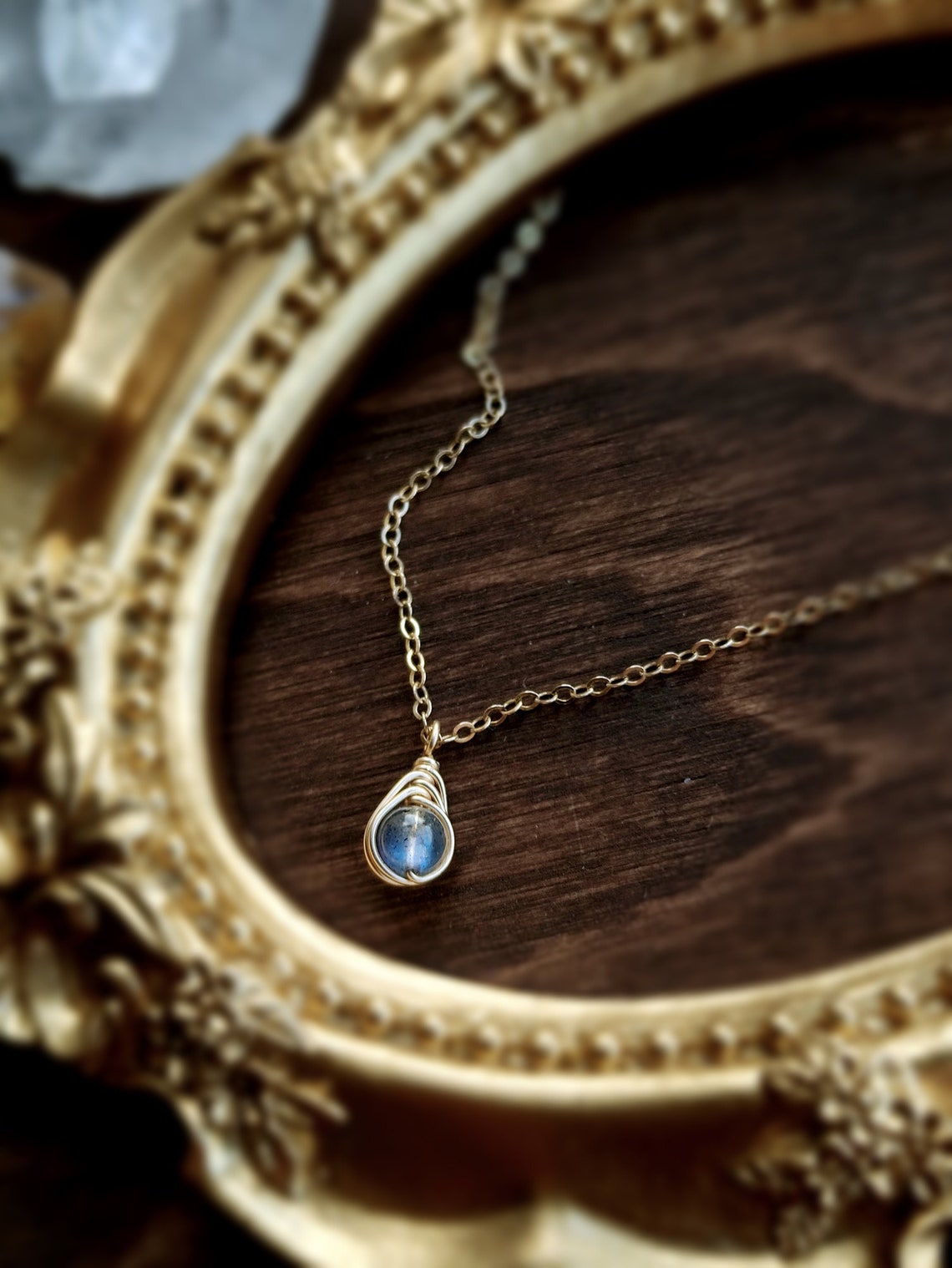 Tiny Labradorite Necklace 14K Gold Filled